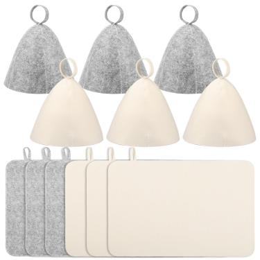 Imagem de 6 peças de chapéus de sauna, chapéus de sauna de feltro para homens e mulheres, chapéu russo para sauna chapéus de sauna com isolamento térmico tapete de sauna, conjunto de chapéus de sauna a vapor