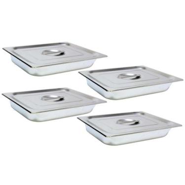 Imagem de 4 Cuba Gastronomica Inox Com Tampa 1/2x65 Gn Buffet Cozinha - JMA Inox