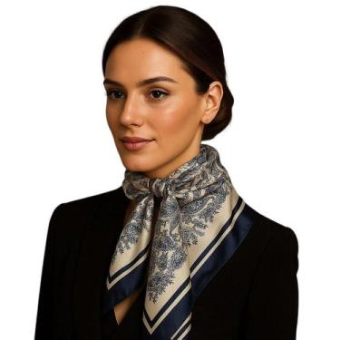 Imagem de Lenço Xale Echarpe Feminino De Cetim Seda 90x90cm Estampado - meldorah