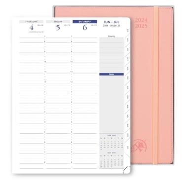 Imagem de POPRUN Planner 2024-2025 (21,6 cm x 28 cm), Agenda mensal semanal acadêmica A4, livro de compromissos trimestrais de hora com capa macia de couro PU, bolsos duplos - rosa suave