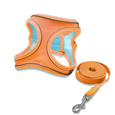 Imagem de Peitoral para cães 2 em 1 sem puxar e coleira retrátil, peitoral ajustável, sem puxar, de malha macia, colete ajustável para cães e gatos pequenos e médios