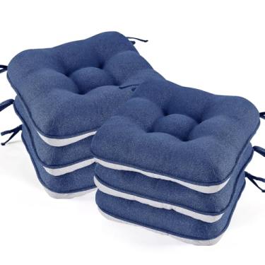 Imagem de BETU Conjunto de almofadas de cadeira para cadeiras de jantar com 6,3 cm de espessura, almofadas de mesa de cozinha com laços, forro e capas antiderrapantes, almofada de assento para sala de jantar