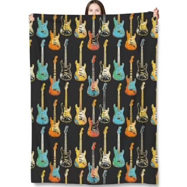 Imagem de Turamurra Cobertor de guitarra para adultos e crianças, cobertores coloridos de guitarra elétrica para decoração de sala de estar e quarto, pelúcia felpuda de flanela quente 127 x 152 cm