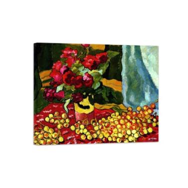 Imagem de Flores Pintura em tela Famosa Pintura Reprodução-Quadros para sala de estar-Rosas vermelhas e cerejas-Pôster pronto para pendurar Tela Embrulhada 30x35cm