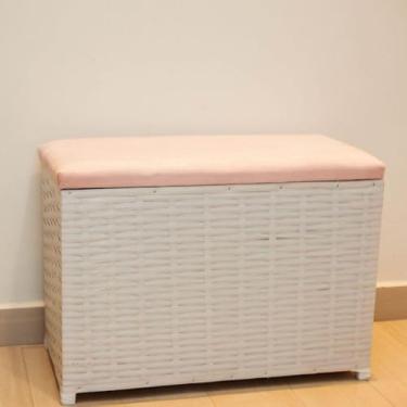 Imagem de Puff Baú Organizador 80 Litros Assento Suede Fibra Sintética Quarto Decorativo(BRANCO/ROSA)
