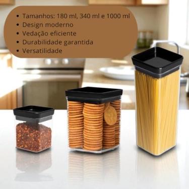 Imagem de Kits Potes Herméticos Lumini Black Paramount – 180 ml, 340 ml e 1.000 ml (1 de Cada)