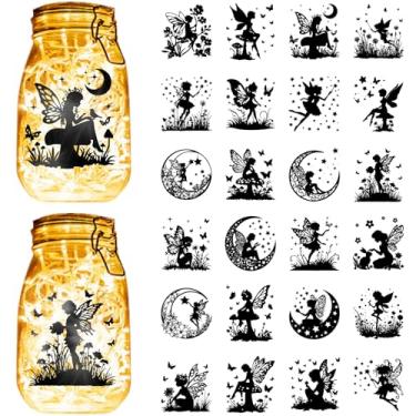 Imagem de CREATCABIN Decalque com recortes de silhuetas de lua de fadas, 24 peças, decoração de pote de pedreiro, decoração de scrapbook, para kit de artesanato, decalques de arte, mural, casa, jardim, janelas
