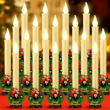 Imagem de Baquler 20 velas de luzes de janela de Natal com sensor do crepúsculo ao amanhecer, velas de LED sem chamas operadas por bateria com guirlanda e castiçais a granel para decoração de festa de Natal