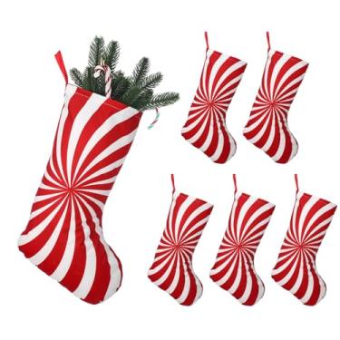Imagem de Simgoing Pacote com 6 meias de Natal de bengala doce vermelho e branco para decoração de lareira para casa, lareira, decoração de árvore de Natal, enfeite de pendurar para festa de Natal, 25 x 45 cm