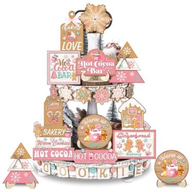 Imagem de Youyole 30 peças de bandeja de madeira para pão de gengibre de Natal, conjunto de decorações de inverno, placa de cacau quente de Natal, mesa central, placas em camadas, placas para Natal, café, casa