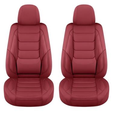 Imagem de Capas de assento dianteiras para carros capas de assento de couro respirável à prova d'água protetores de assento ajuste universal para a maioria dos carros automotivos SUV caminhões (vermelho, par