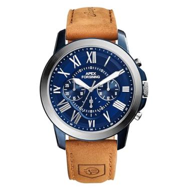 Imagem de FORSINING Relógio cronógrafo masculino de quartzo, aço inoxidável e couro, Preto