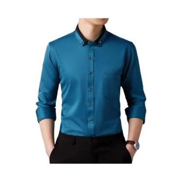 Imagem de Camisa Casual De Negócios Masculina De Manga Longa Com Botão Em Diaman