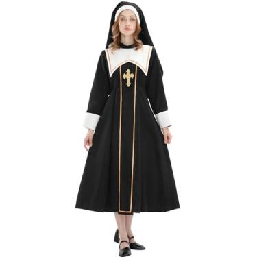 Imagem de CR ROLECOS Fantasia feminina de freira assustadora com bolsos, fantasia de Halloween, 2GG