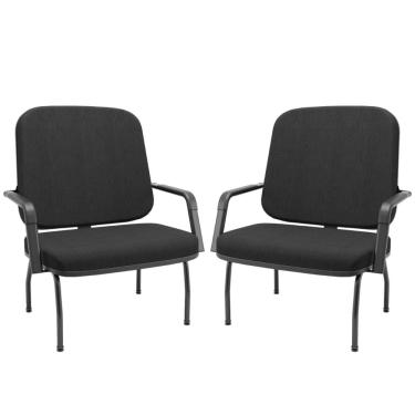 Imagem de Kit 02 Cadeiras de Escritório Recepção com Braço Fixa Preta Magno P03 Crepe Preto - Lyam Decor