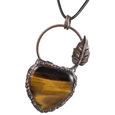 Imagem de TUMBEELLUWA Colares de cristal em forma de coração, colar de cobre vermelho antigo, vintage, retrô, joia do amor, presente de dia dos namorados para mulheres e homens, Pedra olho de tigre, Pedra olho