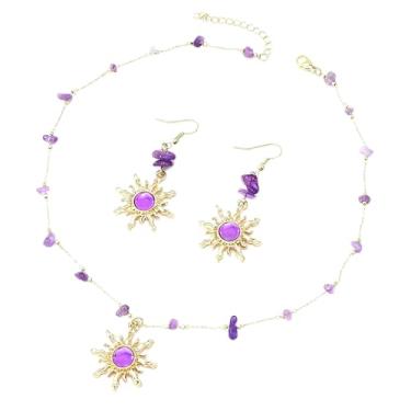 Imagem de CIEHER Colar de Sol de Cristal + Brincos Conjunto de Joias para Mulheres Banhado a Ouro 18K Colar Pingente Sol Pedra Natural Acessórios de Princesa Fada