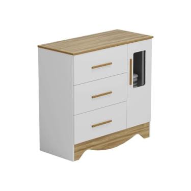 Imagem de PEROBA - Cômoda Infantil Popy Retrô 1 Porta Janela MDF Branco Amêndoa
