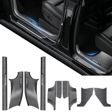 Imagem de FITEV 8 peças de protetor de faixa de entrada de porta dianteira e traseira para Tesla Model Y Juniper 2025 2026 Capa protetora de soleira de porta antipoeira Capas protetoras de almofadas dianteiras