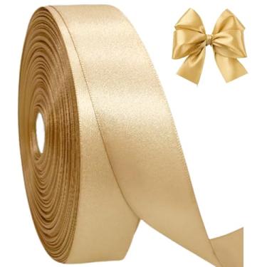 Imagem de AEVORA Fita de cetim dupla face de 2,5 cm, fita de embrulho de presente de 50 metros para buquês de flores, embrulho de artesanato de Natal, faixas de cabelo, costura de casamento (Caqui 835)