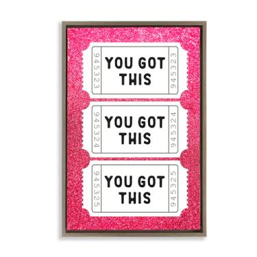 Imagem de Stupell Industries You Got This Pink Ticket Stubs Brown Framed Floater Canvas Wall Art, design by Lettered and Lined, 78 x 53 cm