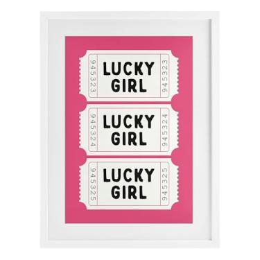 Imagem de Stupell Industries Lucky Girl Ticket Stubs Impressão emoldurada branca sob vidro, design por Lettered and Lined, 20 x 14