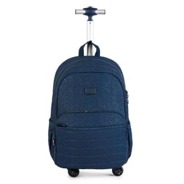 Imagem de Mochila Escolar Juvenil Feminina com 4 Rodinhas Crinkle Glitter Azul E