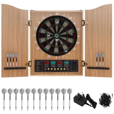 Imagem de Jogo De Dardos Eletrônico, LED Com Gabinete MDF, Até 16 Jogadores, 27 Jogos, 243 Variações - 12 Dardos De Ponta Suave E 88 Pontas de