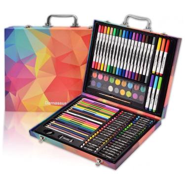 Imagem de Kit Lápis de Cor Profissional com Maleta de Madeira 132 peças Tintas Acrílicas, Aquarela, Colorida, DARNASSUS 132PAPERARTSSET, Rosa