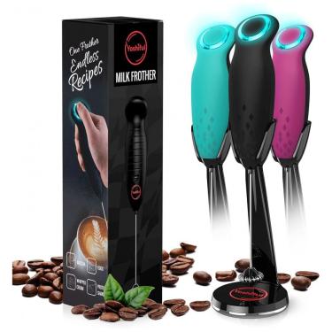 Imagem de Espumador de Leite Elétrico9 Portátil Movido a Pilhas com Suporte, YOSHIFUL, Preto