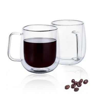 Imagem de Etermeta Conjunto de canecas isoladas de parede dupla com alça, canecas de café transparentes, xícara de chá de vidro cada uma de 355 ml, para Americano, Latte, Espresso, Cappuccinos Bebidas e Chá