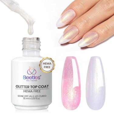 Imagem de beetles Gel Polish Hema Free Glitter Top Coat Para Unhas Francesas De Pressão, Verde Perolado Brilhante, 2 Em 1, Revestimento Que Não Precisa Ser Removido, Longa Duração, 15 Ml