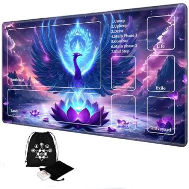 Imagem de MTG Playmat with Zones,for Magic The Gathering Playmat + Card Deck Bag,Stitched Edge 24 x 14 inch Desk Mouse Pad TCG CCG Trading Card Board Game Play Mat- Lotus Phoenix Rebirth-