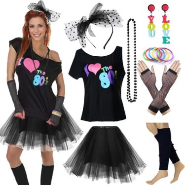 Imagem de CSG Acessórios de fantasia Pop Diva dos anos 80 para mulheres, roupa de festa de Madonna, Preto anos 80, One Size