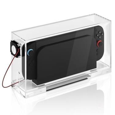 Imagem de Geekria Capa protetora contra poeira de resfriamento Switch Dock para desktop, capa protetora de acrílico com ventilador silencioso, compatível com estação de ancoragem Nintendo Switch2/OLED