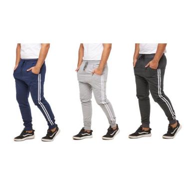 Imagem de Kit 03 calças de moletom masculina saruel skinny sport luxo - Wooks, P