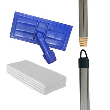 Imagem de Kit SUPORTE LT Limpa Tudo + 5 Fibras Macia BRANCA + CABO DE MADEIRA 60cm - Mop Articulado 360 Graus Para Limpeza Geral