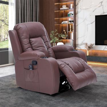 Imagem de Poltrona do Papai Sala de Estar Giratória Reclinável Manual Austin Aquecimento Massagem PU Marrom Chocolate G94 - Gran Belo