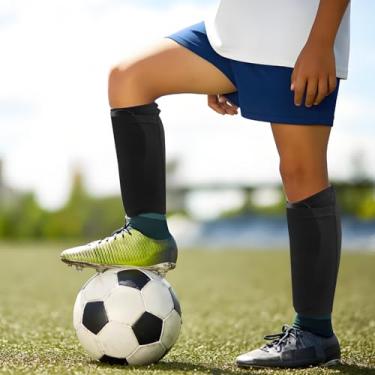 Imagem de Caneleiras de futebol para jovens adultos, mangas com bolso de inserção otimizado para meninos, meninas, homens e mulheres para jogos de futebol