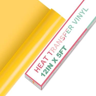 Imagem de Rolos de vinil HTV Vinil de transferência de calor - Vinil HTV amarelo de 30,5 cm x 1,5 m para camisas, ferro em vinil para todas as máquinas de corte - Fácil de cortar e remover ervas daninhas para
