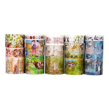 Imagem de Conjunto de adesivos Washi com estampa de borboleta, floresta, montanha, flores, flores, retrô, adesivos, decorativos para artes, artesanato, materiais de diário, scrapbook, cartão, embrulho de