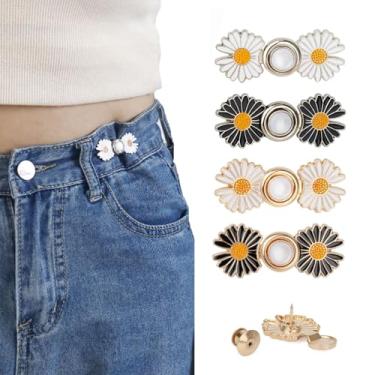 Imagem de Pacote com 4 botões de calça jeans removíveis ajustáveis para jeans soltos, broches, formigas, botões ajustadores de cintura