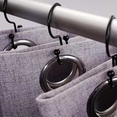 Imagem de Pacote com 6 ganchos pretos para cortina de chuveiro, anéis deslizantes duplos à prova de ferrugem para varões de cortina, acessórios de banheiro duráveis