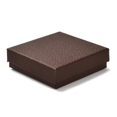Imagem de 1 caixa de presente quadrada de papel de papelão marrom simples, colar puro, pulseira, brinco, armazenamento de joias, embalagem para Natal, casamento, dia dos namorados, 3,46 x 3,46 x 1 polegadas/8,8