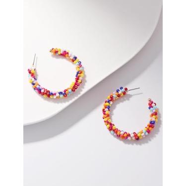 Imagem de Brincos de contas de arroz coloridas estilo resort de verão (SE-0100), no size, Liga de aço, Sem pedra preciosa