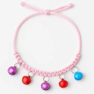 Imagem de Coleira de cachorro colorida tecida à mão para gatos ajustável e reflexiva com sons de sino para animais de estimação