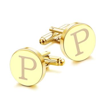 Imagem de Abotoaduras Acessórios Masculinos Joias Clássico Inicial Abotoaduras Presente para Homens Abotoaduras Pretas, Letra A, standard, Cobre, Sem Pedra Preciosa