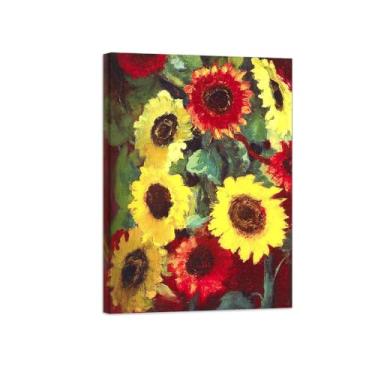 Imagem de Pôster e impressões em tela de flores vintage - reprodução de pintura de arte de parede famosa girassóis brilhantes - imagens prontas para pendurar tela embrulhada 80 x 115 cm 31 x 45 pol