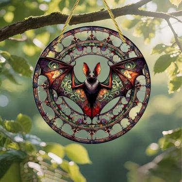 Imagem de Apanhador solar de acrílico colorido, morcego em mandala de vitral, decoração de parede de janela suspensa de 18 cm, design de estilo de vitral impresso, ideia de presente e ornamento de jardim, uso