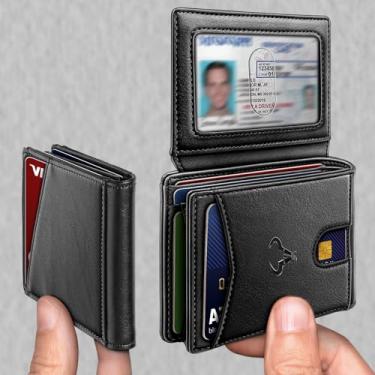Imagem de Carteira masculina, carteira de couro fina, bolso frontal, porta-cartões, presente para homens, 11 compartimentos, bloqueio de RFID, Black7007, Minimalista